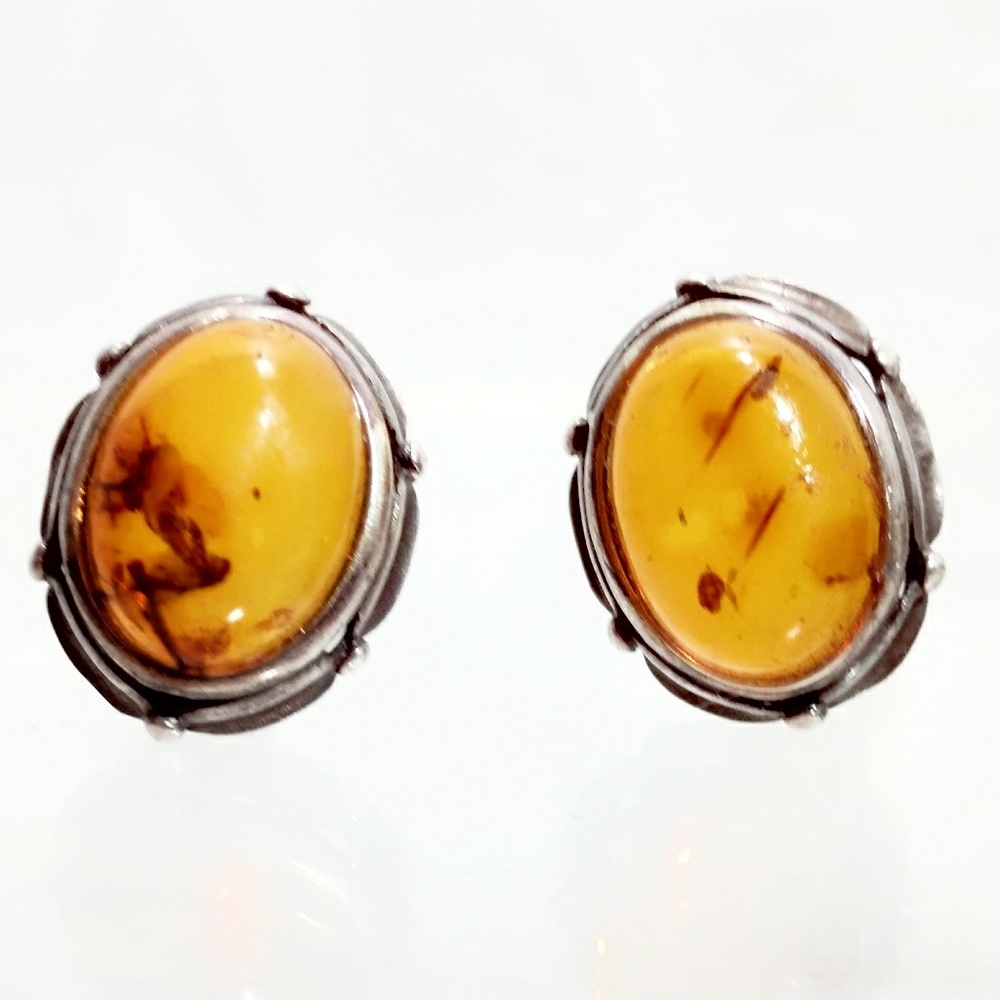 Vintage Baltic Amber Sterling Silver Earrings w/inclusions!